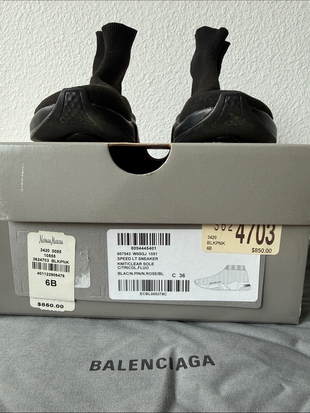 Balenciaga Black Sock Sneakers with Pink Branding - Picture 2 of 10